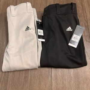 NEW Adidas Boys relaxed fit Elastic &  Open Bottom Black & Gray Baseball Pants L